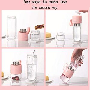 Glass Tea Bottle Double Layer Glass Tea Infuser,14 oz Travel Mug with Strainer Tea Bottle for Loose Leaf Tea, Tea Cup with Stainless Steel Mesh Filter, Portable Glass Water Bottle (White)…