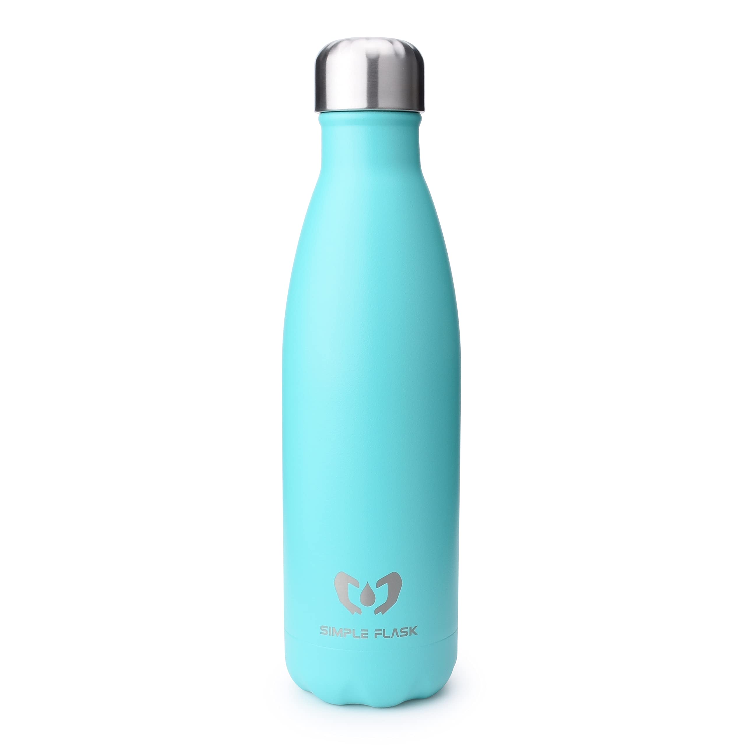 SIMPLE FLASK Stainless Steel Water Bottle, 17oz, 25oz, Vacuum Insulated, Leak-Proof, BPA-Free, No Sweating, Keeps Cold for 24 Hrs, Hot for 12 Hrs, Modern Tumbler Hydro Metal Mug (Teal, 17 oz)