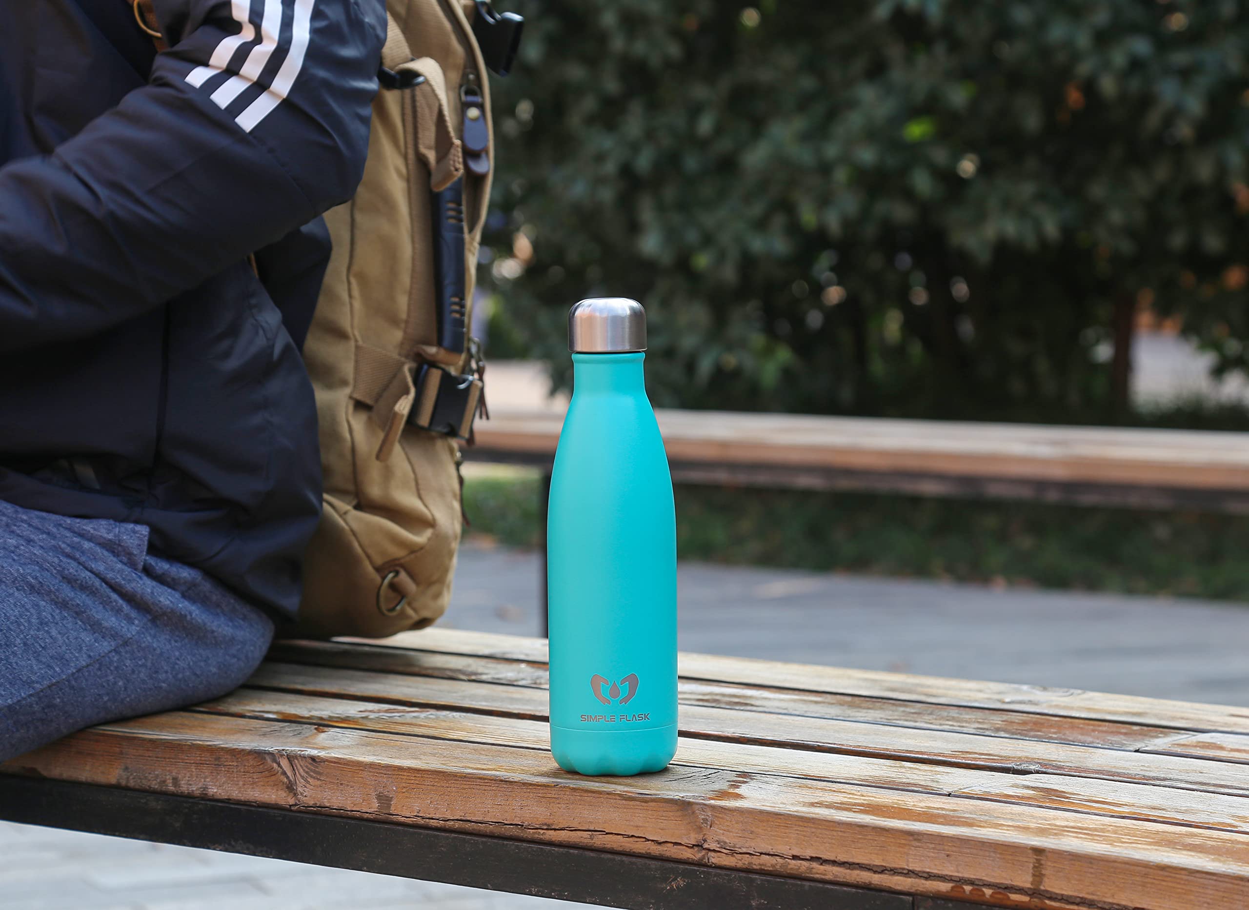 SIMPLE FLASK Stainless Steel Water Bottle, 17oz, 25oz, Vacuum Insulated, Leak-Proof, BPA-Free, No Sweating, Keeps Cold for 24 Hrs, Hot for 12 Hrs, Modern Tumbler Hydro Metal Mug (Teal, 17 oz)