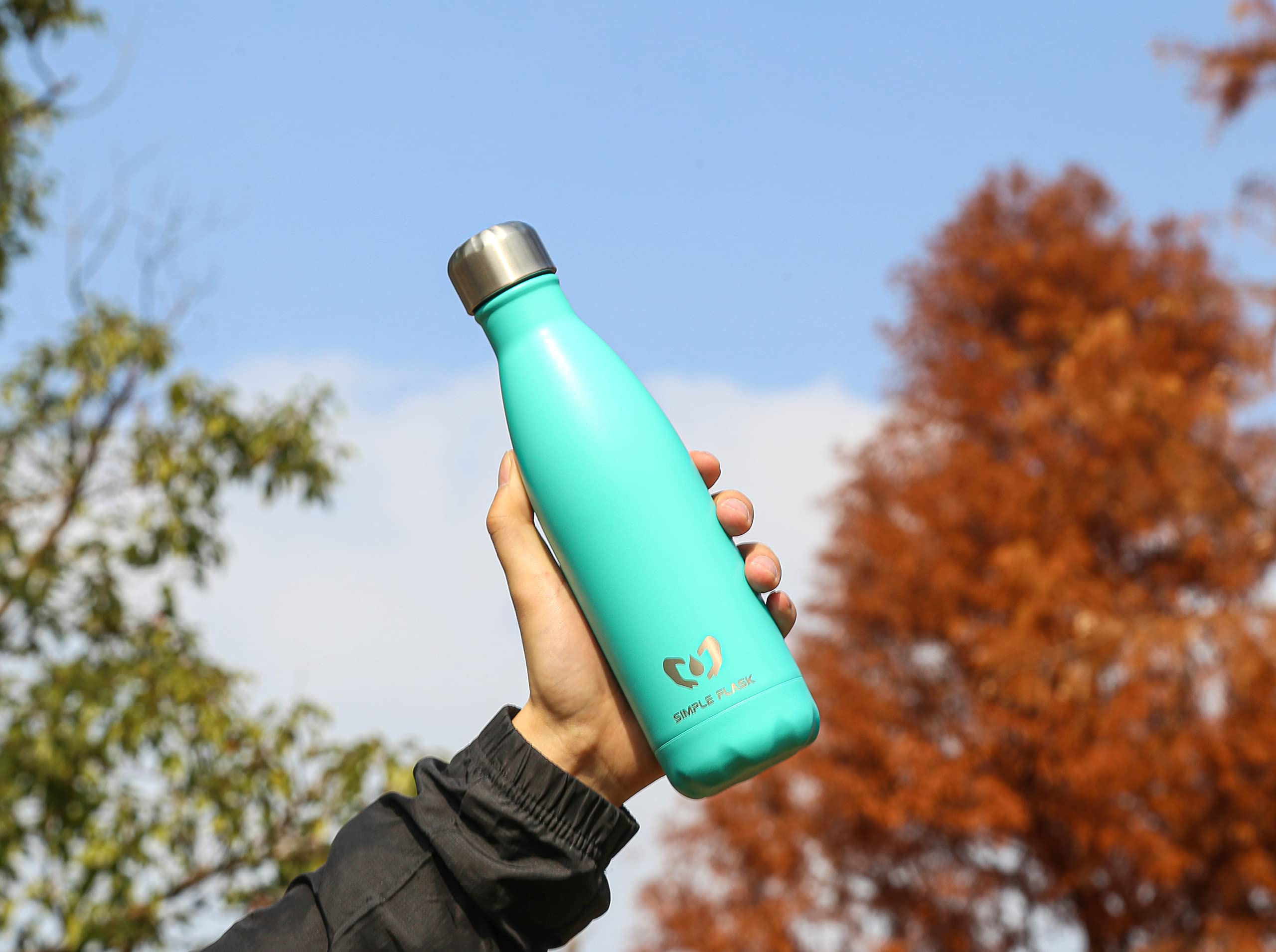 SIMPLE FLASK Stainless Steel Water Bottle, 17oz, 25oz, Vacuum Insulated, Leak-Proof, BPA-Free, No Sweating, Keeps Cold for 24 Hrs, Hot for 12 Hrs, Modern Tumbler Hydro Metal Mug (Teal, 17 oz)