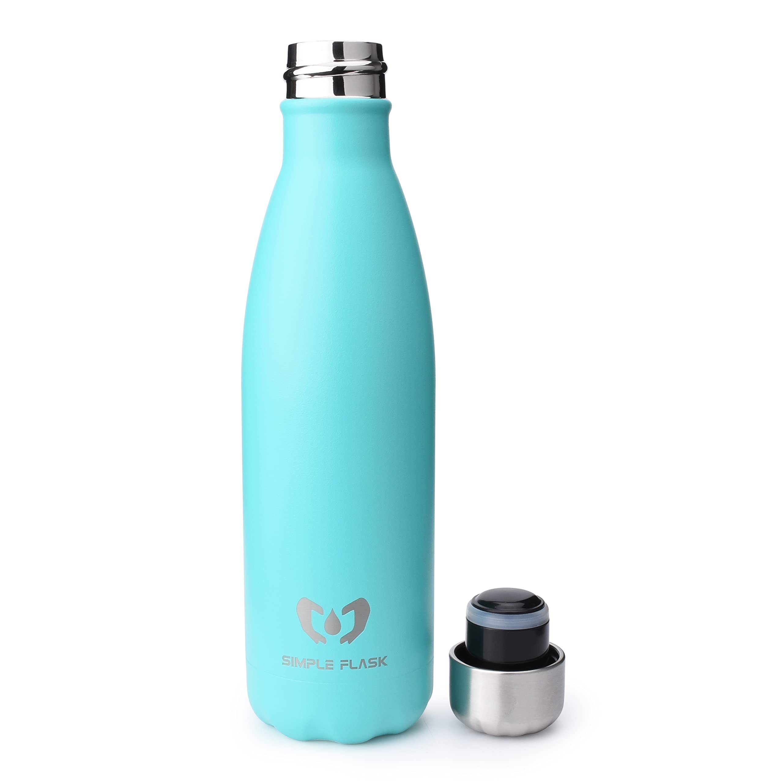 SIMPLE FLASK Stainless Steel Water Bottle, 17oz, 25oz, Vacuum Insulated, Leak-Proof, BPA-Free, No Sweating, Keeps Cold for 24 Hrs, Hot for 12 Hrs, Modern Tumbler Hydro Metal Mug (Teal, 17 oz)