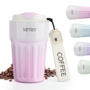 ketiee insulated coffee cup with leakproof lid,reusable coffee cups travel cup,13 oz coffee travel mug,double walled coffee mug,stainless steel coffee mug for hot cold drinks (grad pink)