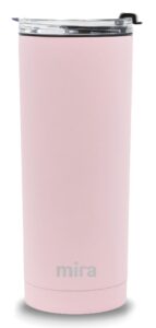 mira 20 oz stainless steel vacuum insulated tumbler with tritan flip lid - double walled thermos mug for hot or cold drinks - reusable travel cup - taffy pink