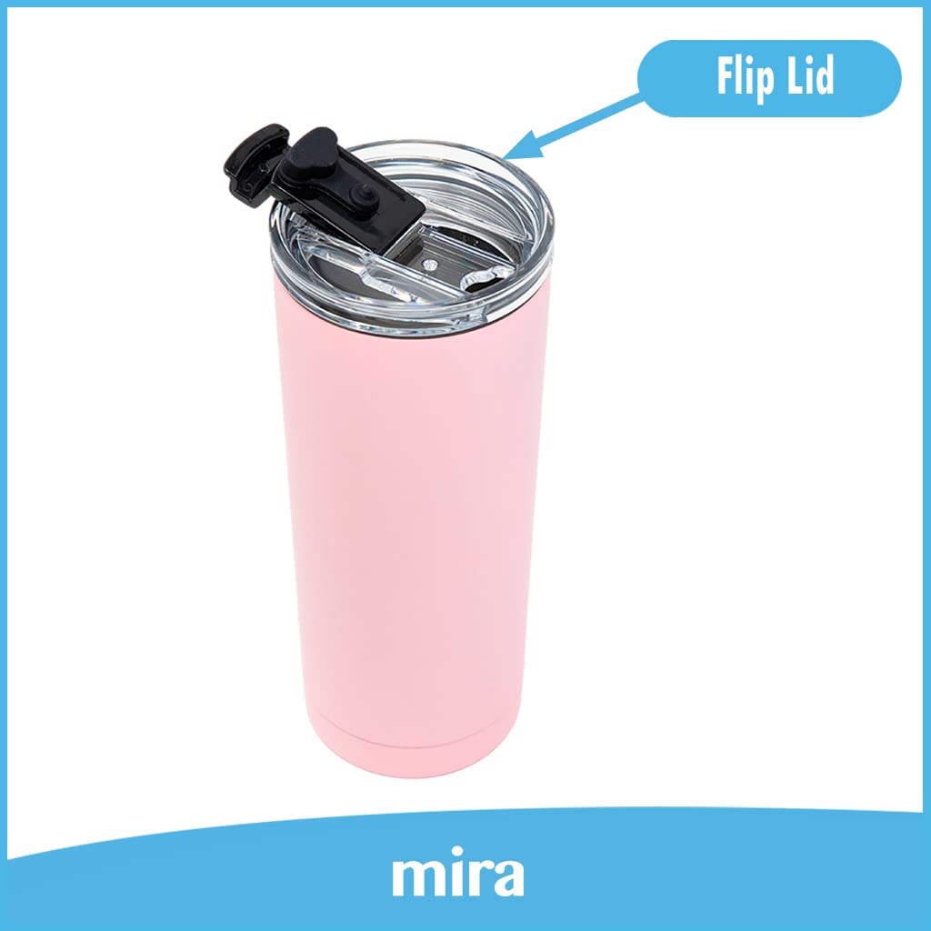 MIRA 20 oz Stainless Steel Vacuum Insulated Tumbler with Tritan Flip Lid - Double Walled Thermos Mug for Hot or Cold Drinks - Reusable Travel Cup - Taffy Pink