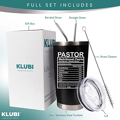 KLUBI Pastor Gifts for Men Women- 20oz Travel Coffee Mug - Funny Gift Idea for Appreciation, Women, Birthday, Basket, Anniversary, Best