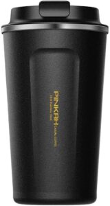 pinkah 12oz vacuum travel mug for ice drinks/hot beverage, double walled stainless steel insulated coffee tumbler cup, thermal coffee mug