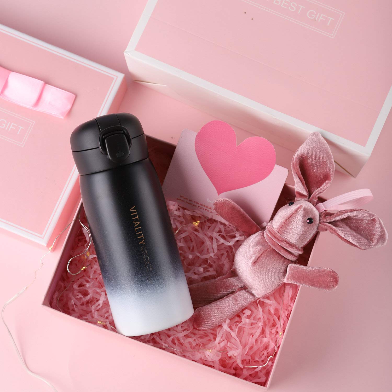 UPSTYLE 304 Stainless Steel Insulated Water Bottle one hand open Vacuum Cups Portable Travel Mug Sports Tumblers Flask Double Layer (12oz Ombre Pink)