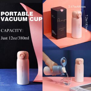 UPSTYLE 304 Stainless Steel Insulated Water Bottle one hand open Vacuum Cups Portable Travel Mug Sports Tumblers Flask Double Layer (12oz Ombre Pink)