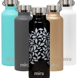 MIRA Alpine Stainless Steel Vacuum Insulated Water Bottle with 2 Lids, Sports Thermos Flask Keeps Cold 24 Hours, Hot 12 Hours, Reusable Hydro Bottle - 25 oz (750 ml) Jasmine Leaves