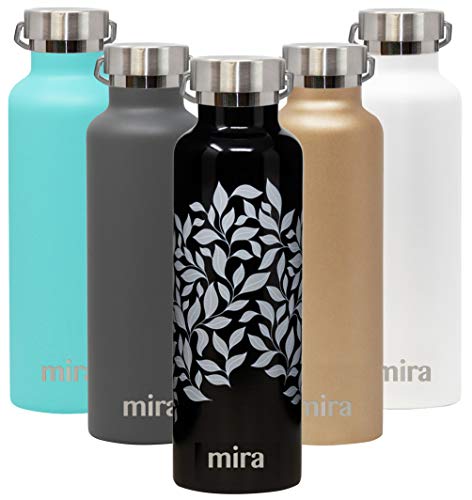 MIRA Alpine Stainless Steel Vacuum Insulated Water Bottle with 2 Lids, Sports Thermos Flask Keeps Cold 24 Hours, Hot 12 Hours, Reusable Hydro Bottle - 25 oz (750 ml) Jasmine Leaves