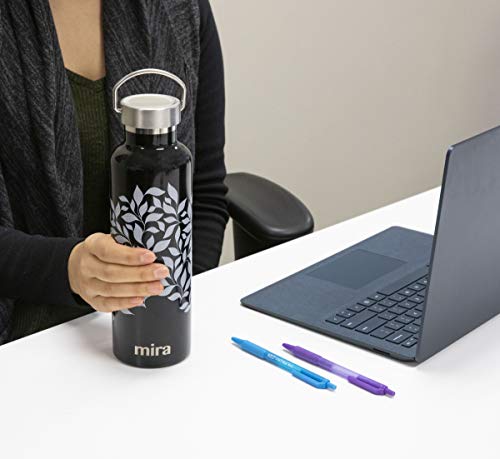 MIRA Alpine Stainless Steel Vacuum Insulated Water Bottle with 2 Lids, Sports Thermos Flask Keeps Cold 24 Hours, Hot 12 Hours, Reusable Hydro Bottle - 25 oz (750 ml) Jasmine Leaves