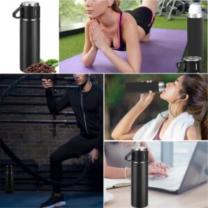 Coffee Thermos Stainless Steel Vacuum-Insulated Water Bottle, 500ml/16.9oz Insulated Bottle with Cup for Hot & Cold Drink Travel Mug (Black, Three Cup)