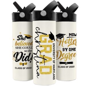 graduation gifts for her, personalized graduation water bottle w/straw lid - 20 oz - 8 designs - graduation gifts for high school, college - class of 2023