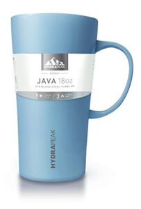 hydrapeak java 18oz double vacuum insulated coffee mug. stainless steel travel mug, tumbler coffee cup with lid and integrated handle (cloud)