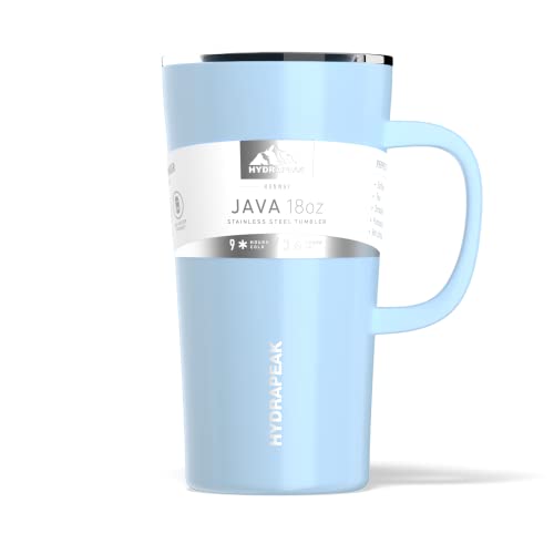 Hydrapeak JAVA 18oz Double Vacuum Insulated Coffee Mug. Stainless Steel Travel Mug, Tumbler Coffee Cup with Lid and Integrated Handle (Cloud)