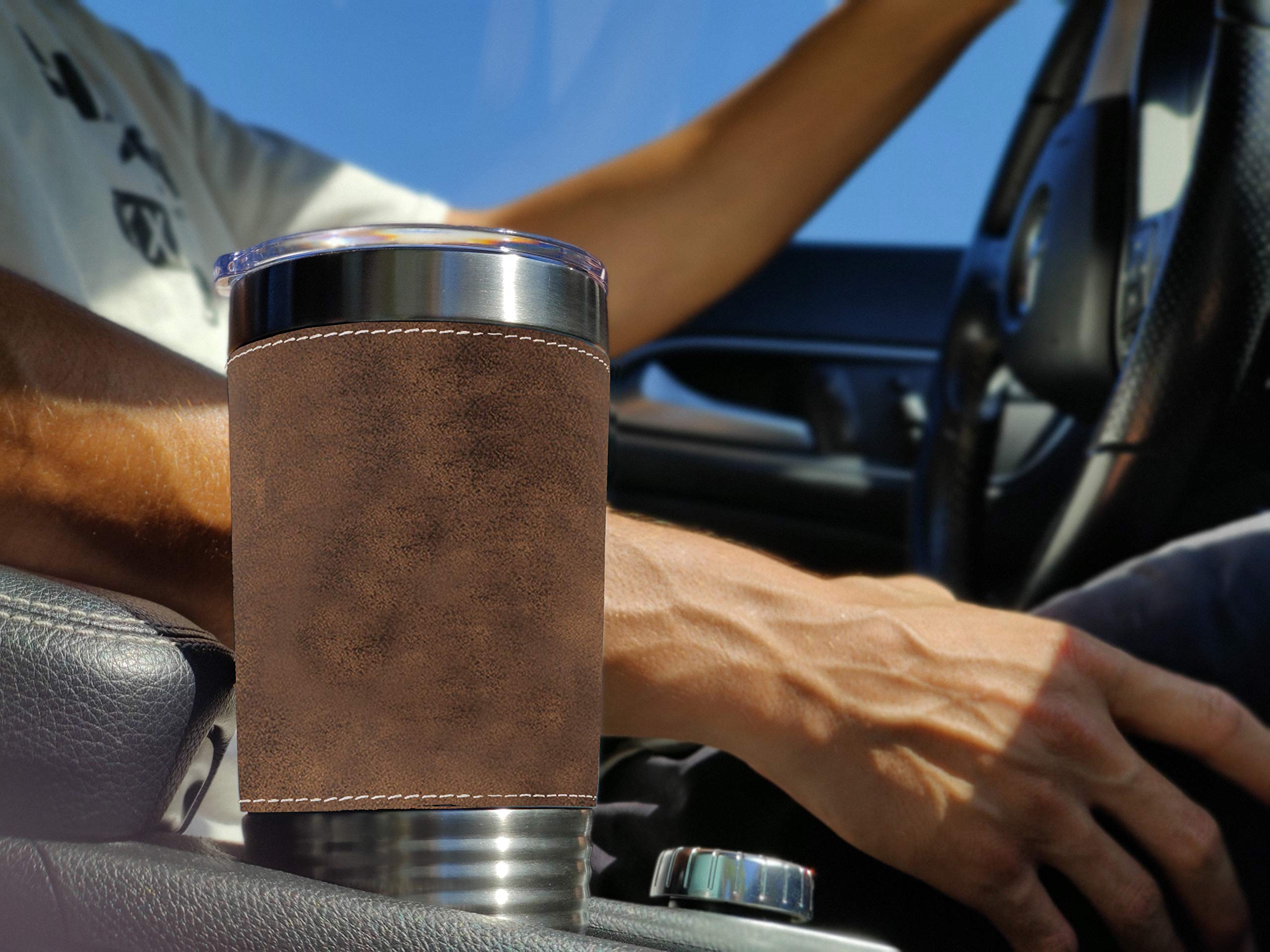 LaserGram 20oz Vacuum Insulated Tumbler Mug, High Wing Airplane, Personalized Engraving Included (Faux Leather, Rustic)