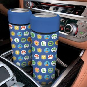 Super Mario, Mario/Luigi Icons, Vacuum Insulated Stainless Steel Sport Water Bottle, Leak Proof, Wide Mouth, 17 oz, 500 ML