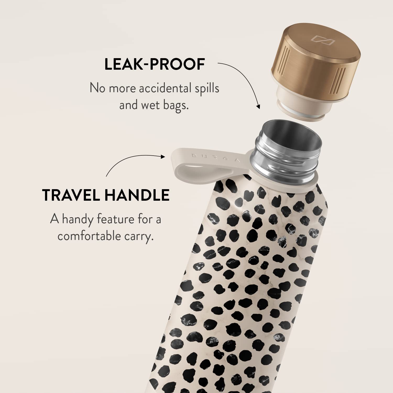 BURGA Insulated Water Bottle (17oz) – Stylish Stainless Steel Water Bottles – Durable Metal Water Bottle Stays Hot or Cold – Anti-Slip, Leak-Proof Reusable Water Bottle – Almond Latte Water Bottle