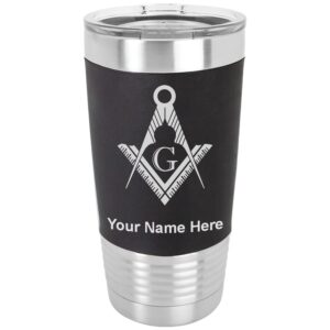 lasergram 20oz vacuum insulated tumbler mug, freemason symbol, personalized engraving included (silicone grip, black)