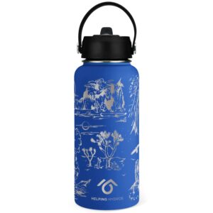 helping hydros national parks water bottle with straw lid | 32 oz engraved stainless steel insulated with strap | national parks themed