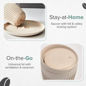 HUSKEE Coffee Cups with Lids - Reusable Coffee Cup with Unique Fins for Espresso, Cappuccino, Americano, Mocha - Insulated & Portable Latte Cups Made with Repurposed Coffee Husks (Charcoal, 8oz)