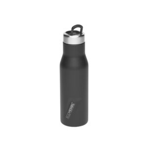 ecovessel aspen stainless steel water bottle with insulated lid, metal water bottle with rubber non-slip base. wine tumbler reusable water bottle - 16oz (black shadow)