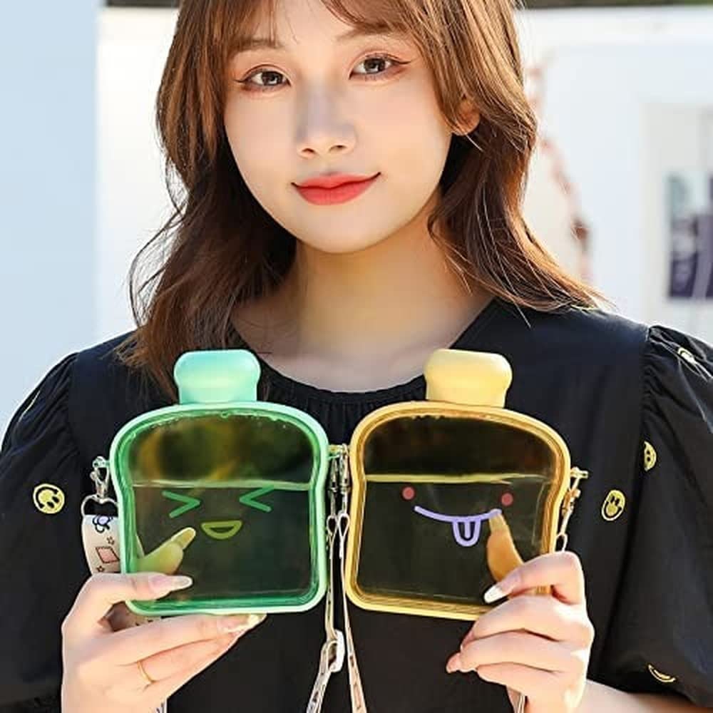 YFEIQI 380ML/12.8 Oz Creative Toast Bread Water Bottle,Reusable Portable Leak-Proof Direct Drinking Juice Bottle with Adjustable Shoulder Strap for Beautiful Girls and Students (Green)