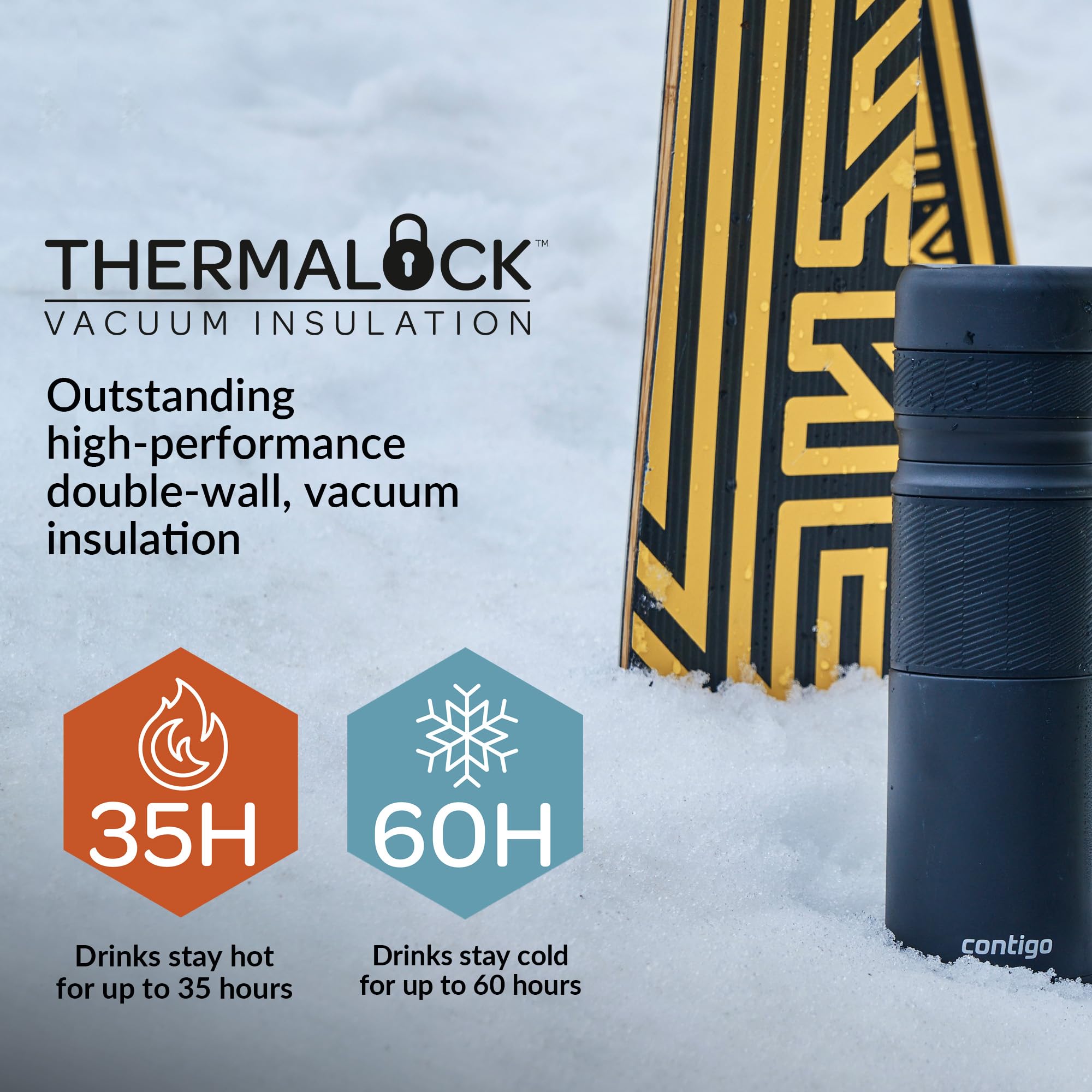 Contigo Thermal Bottle Thermalock, Vacuum Insulated Travel Flask, Thermos Flask for Hot Drinks, up to 35h hot & 60h Cold, Leakproof Coffee Tea Bottle, Stainless Steel Travel Mug