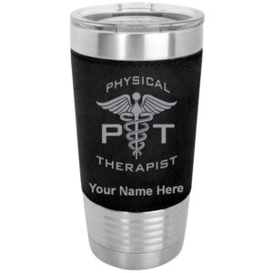lasergram 20oz vacuum insulated tumbler mug, pt physical therapist, personalized engraving included (faux leather, black)
