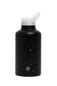 popflex by blogilates starry night water bottle - 64 oz. insulated water bottle for ice cold liquids - cute sweat proof stainless steel water bottle - easy crystal clear flip top straw, leak proof lid