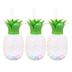 led light up pineapple cups:3pcs pineapple drink cups with straws luau party decorations hawaiian luau tiki and beach theme party decorations for kids and adults