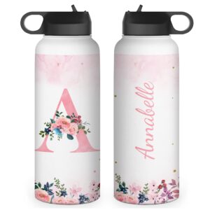 wowcugi personalized water bottle initial letter monogram sport stainless steel insulated sports bottles custom birthday christmas back to school customized gifts for women girls kids teen tween