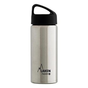 laken thermo classic vacuum insulated stainless steel wide mouth water bottle with screw cap, 17 oz, silver