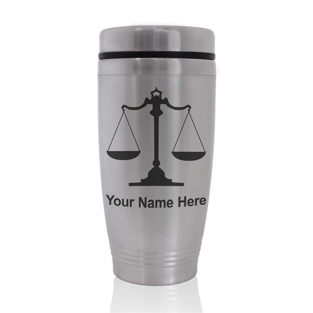 SkunkWerkz Commuter Travel Mug, Law Scale, Personalized Engraving Included