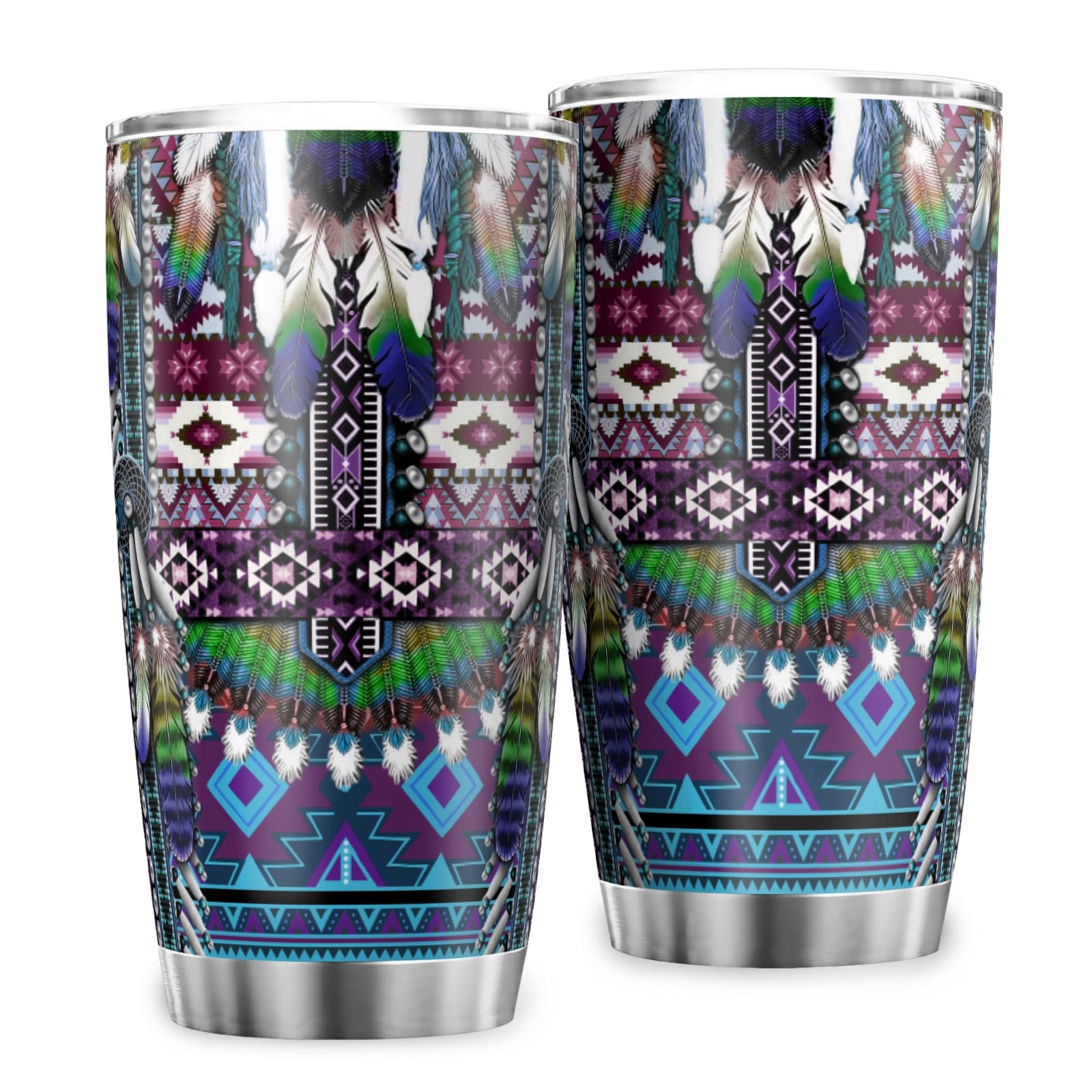 Native American Tumbler With Flip Lid Stainless Steel Coffee Cups Vacuum Insulated Travel Mug for Ice Drink Travel Mug for Office Coffee Cups High-capacity Water Cups (20oz, Native American)