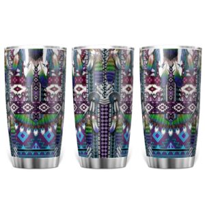 Native American Tumbler With Flip Lid Stainless Steel Coffee Cups Vacuum Insulated Travel Mug for Ice Drink Travel Mug for Office Coffee Cups High-capacity Water Cups (20oz, Native American)