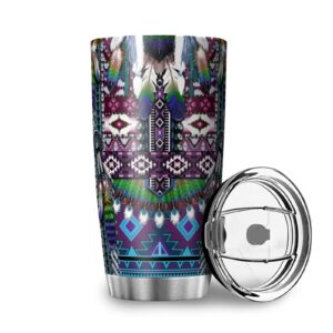 Native American Tumbler With Flip Lid Stainless Steel Coffee Cups Vacuum Insulated Travel Mug for Ice Drink Travel Mug for Office Coffee Cups High-capacity Water Cups (20oz, Native American)