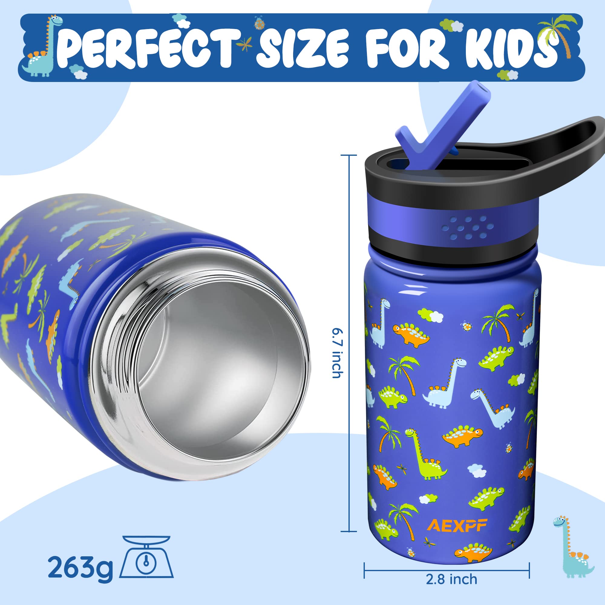 AEXPF 32oz Insulated Water Bottle Indigo Black Gradient and 14oz Kids Water Bottle with Dinosaur Pattern