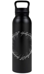 lord of the rings official mordor script 24 oz insulated canteen water bottle, leak resistant, vacuum insulated stainless steel with loop cap, black