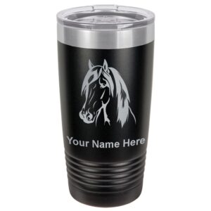 lasergram 20oz vacuum insulated tumbler mug, horse head 1, personalized engraving included (black)