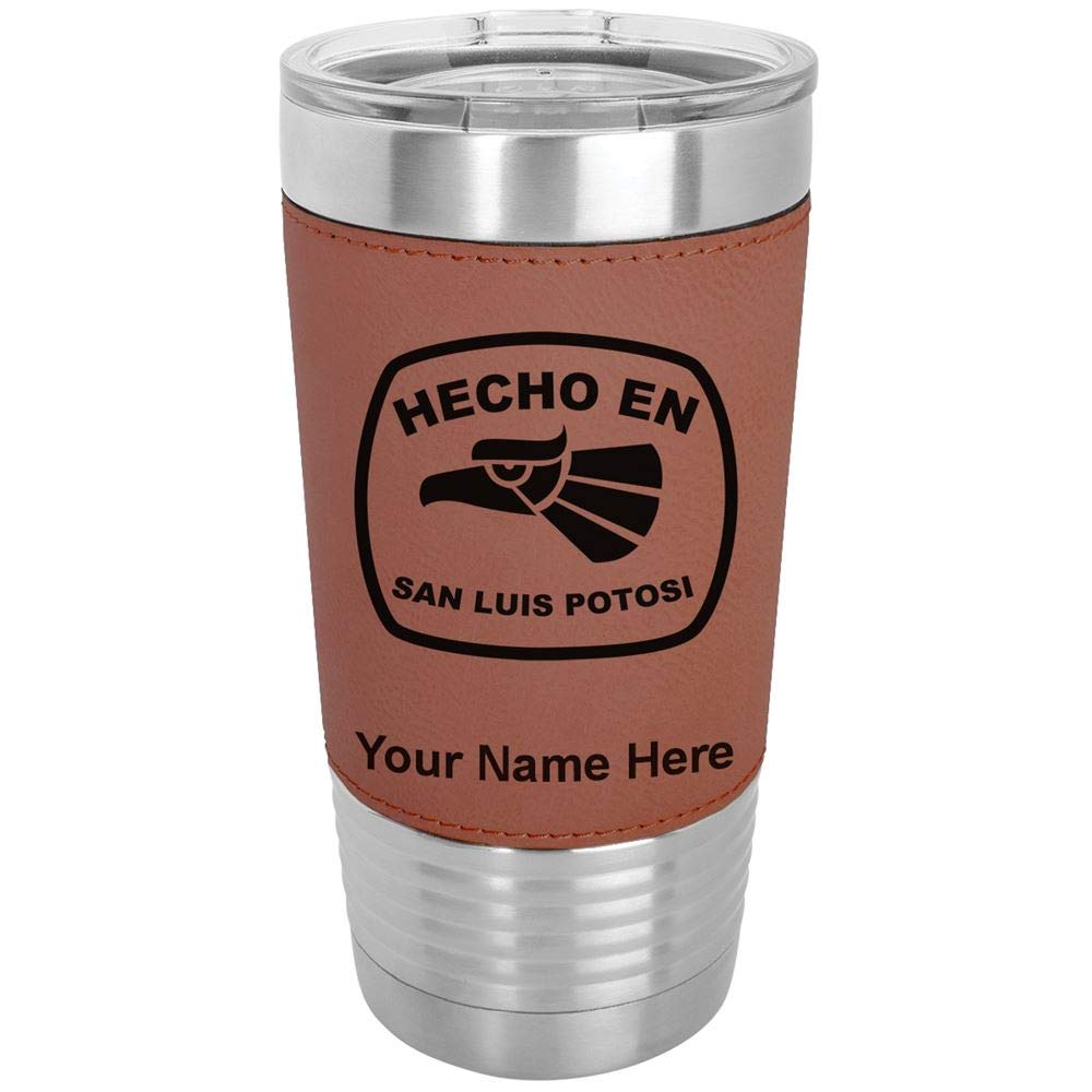 LaserGram 20oz Vacuum Insulated Tumbler Mug, Hecho en San Luis Potosi, Personalized Engraving Included (Faux Leather, Dark Brown)