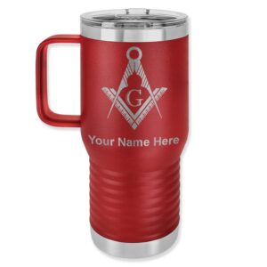 lasergram 20oz vacuum insulated travel mug with handle, freemason symbol, personalized engraving included (maroon)