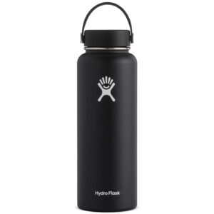 hydro flask water bottle - stainless steel & vacuum insulated - wide mouth with leak proof flex cap - 40 oz, black