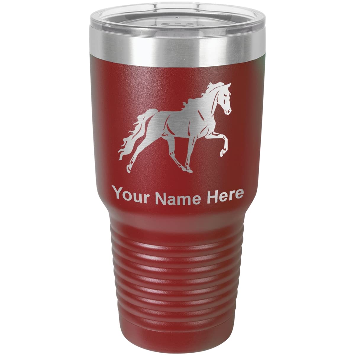 LaserGram 30oz Vacuum Insulated Tumbler Mug, Horse, Personalized Engraving Included (Maroon)