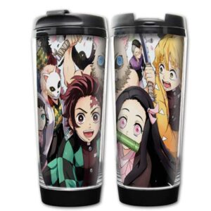 lfashion anime destruction slayer water cup kimetsu no yaiba kamado tanjirou mug cartoon coffee cup water bottle plastic (color1)