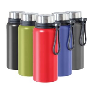 oggi terrain insulated stainless steel water bottle - large 32-ounce capacity, also suitable for coffee & hot drinks, red