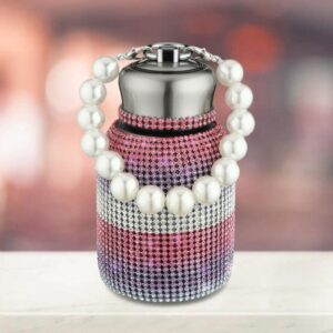 XUDREZ Diamond Thermos Bottle for Womens, Diamond Water Bottle Bling Rhinestone Stainless Steel Vacuum Flask Sparkling Refillable Insulated Thermal Bottle with Pearl Bracelet and Chain (Pink-purple)