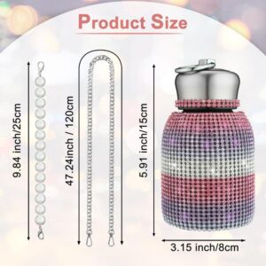 XUDREZ Diamond Thermos Bottle for Womens, Diamond Water Bottle Bling Rhinestone Stainless Steel Vacuum Flask Sparkling Refillable Insulated Thermal Bottle with Pearl Bracelet and Chain (Pink-purple)