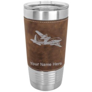 lasergram 20oz vacuum insulated tumbler mug, cargo airplane, personalized engraving included (faux leather, rustic)