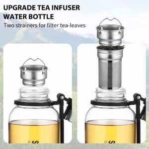 ZDZDZ Glass Infuser Water Bottle 33oz Large Tea Tumbler Glass with Neoprene Sleeve and Handle for Travel, Wide Mouth Glass Drinking Bottle